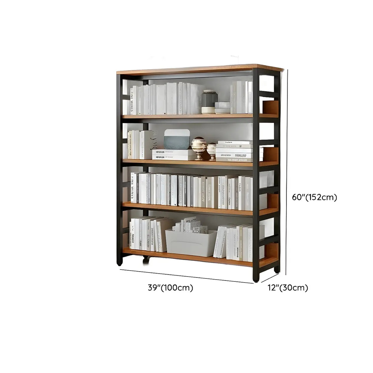 Industrial Oak Metal Large Open Back Storage Bookcase Image - 39