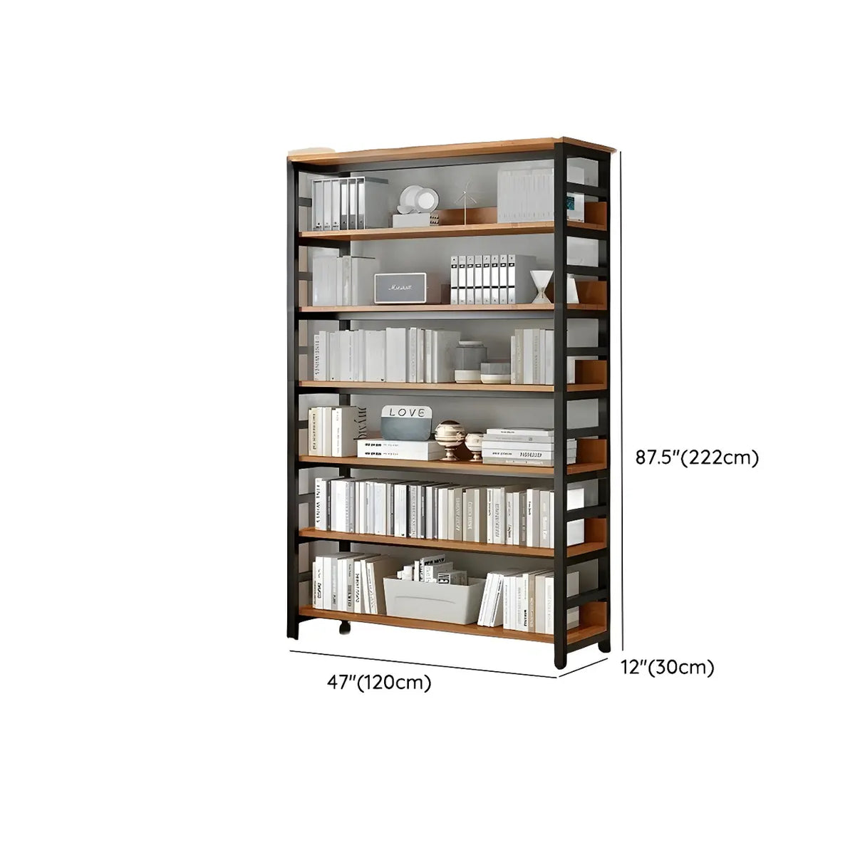 Industrial Oak Metal Large Open Back Storage Bookcase Image - 44