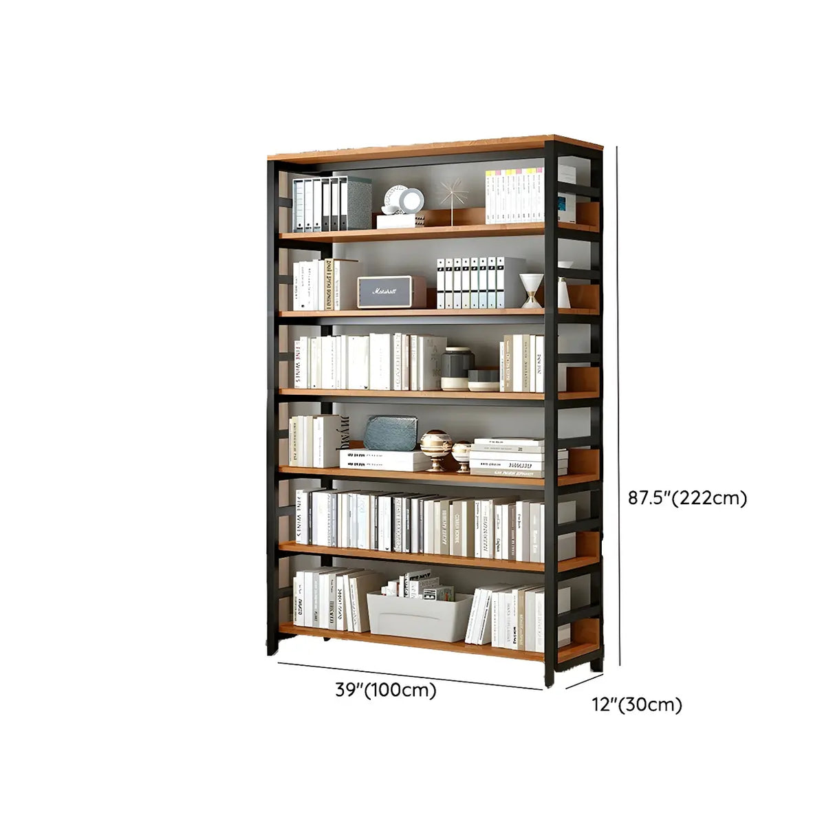 Industrial Oak Metal Large Open Back Storage Bookcase Image - 46