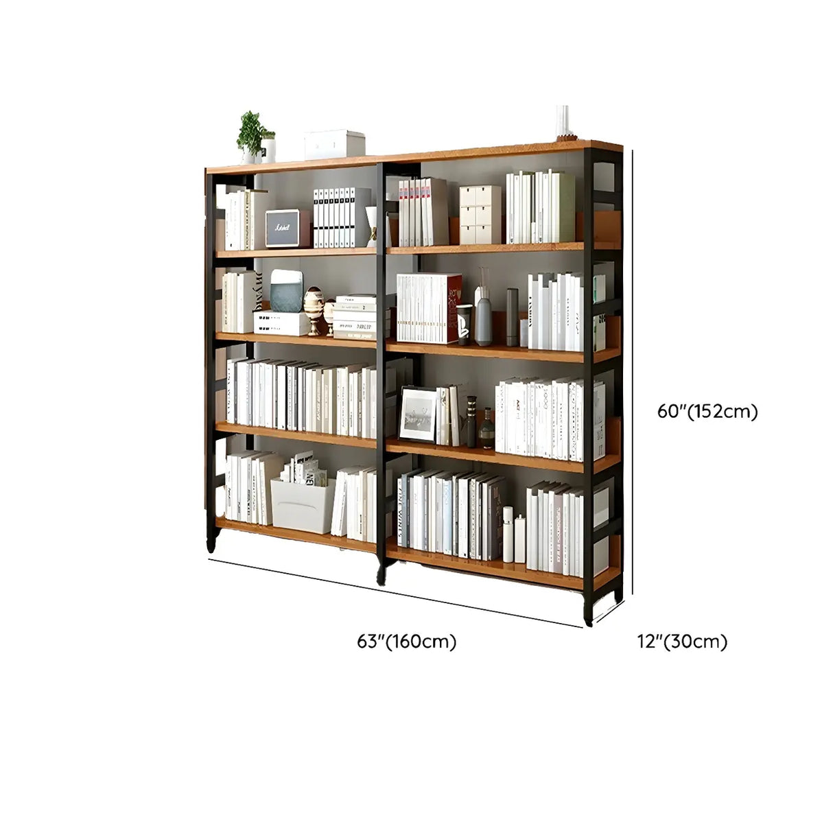 Industrial Oak Metal Large Open Back Storage Bookcase Image - 47