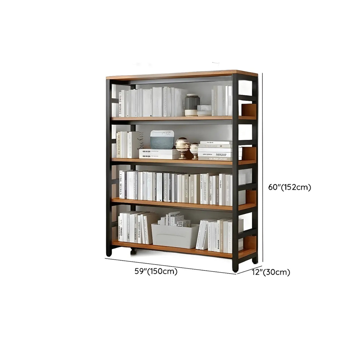 Industrial Oak Metal Large Open Back Storage Bookcase Image - 49