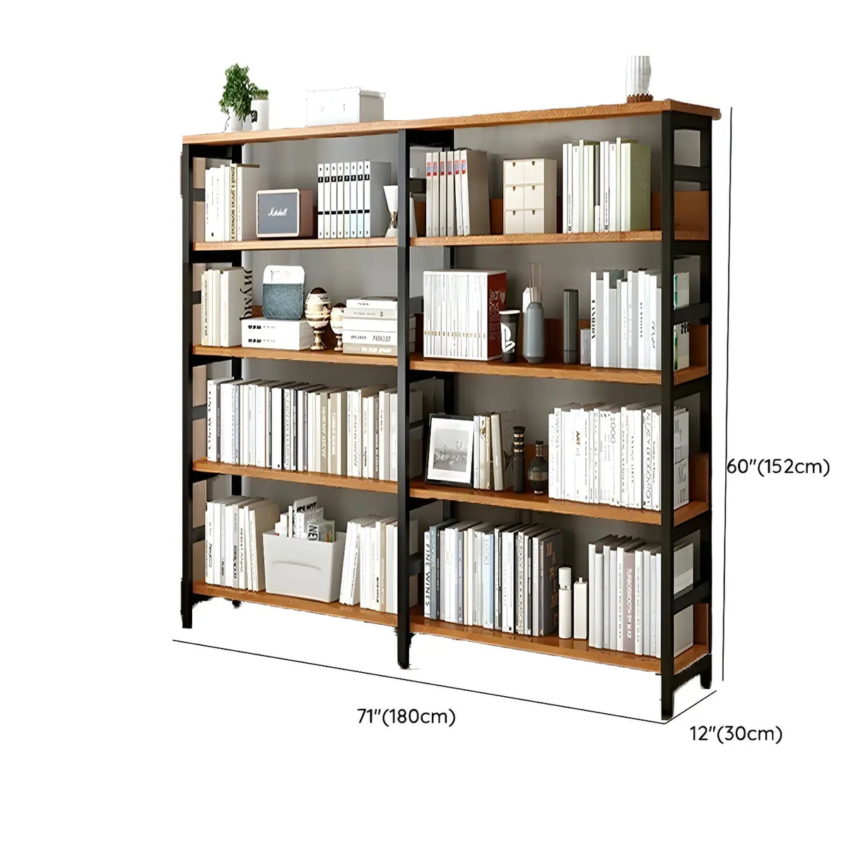 Industrial Oak Metal Large Open Back Storage Bookcase Image - 50