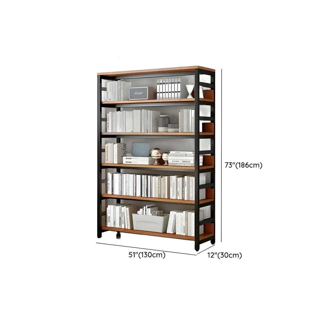 Industrial Oak Metal Large Open Back Storage Bookcase Image - 51