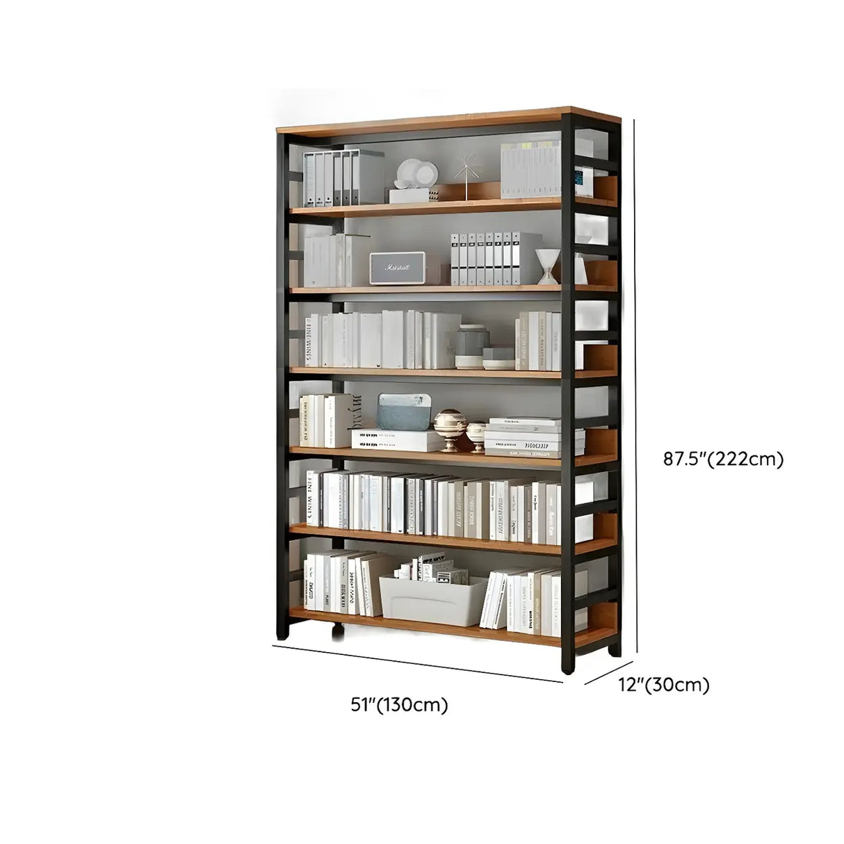 Industrial Oak Metal Large Open Back Storage Bookcase Image - 54