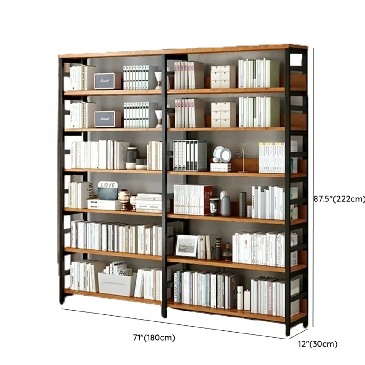 Industrial Oak Metal Large Open Back Storage Bookcase Image - 56