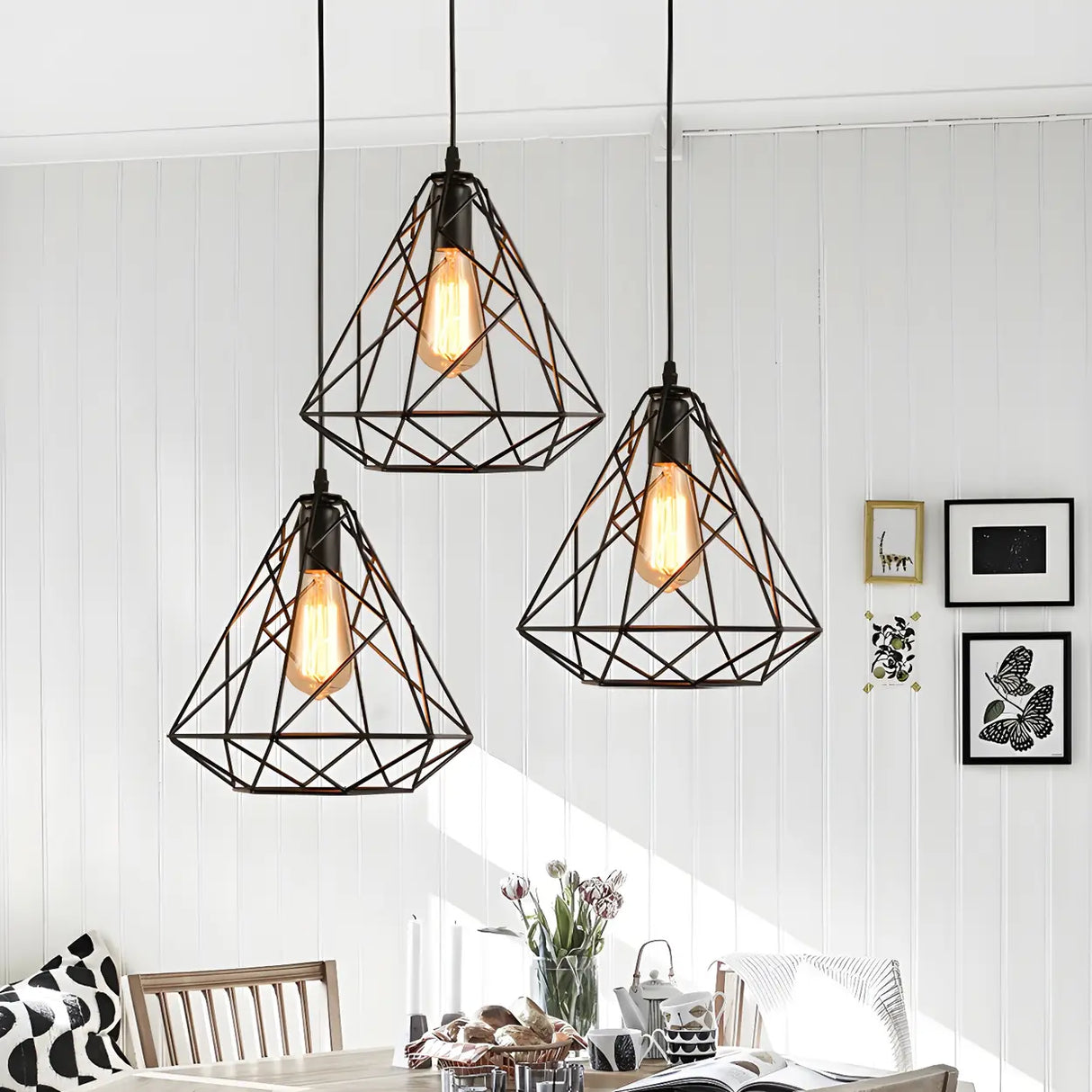 Industrial Mini Black Diamond Caged Pendant Light Image - 1