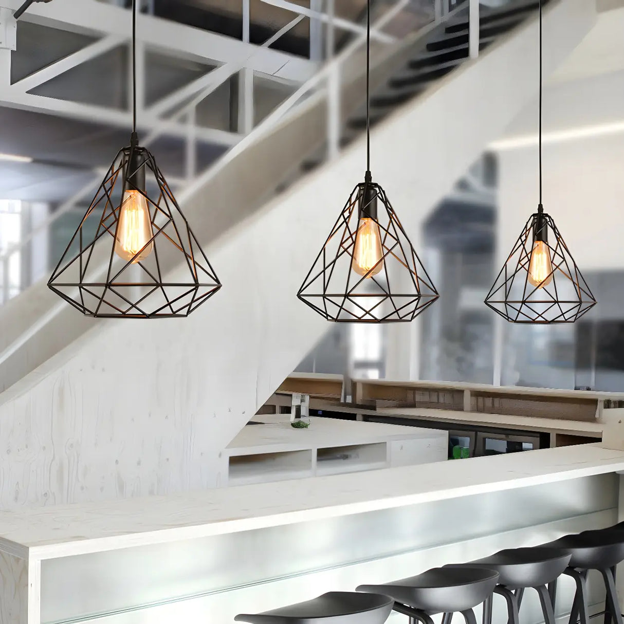 Industrial Mini Black Diamond Caged Pendant Light Image - 2
