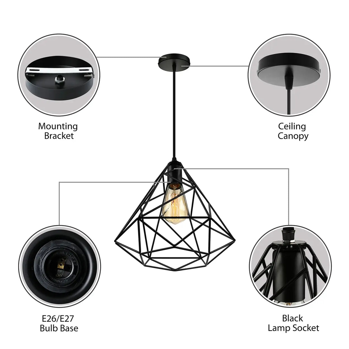 Industrial Mini Black Diamond Caged Pendant Light Image - 6