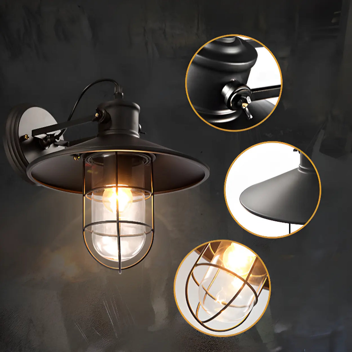 Industrial Mini Black Metal Cage LED Wall Sconce Image - 13