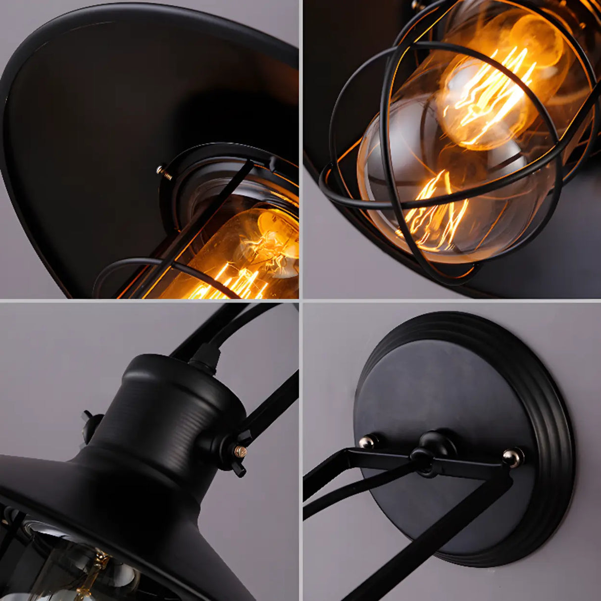 Industrial Mini Black Metal Cage LED Wall Sconce Image - 14