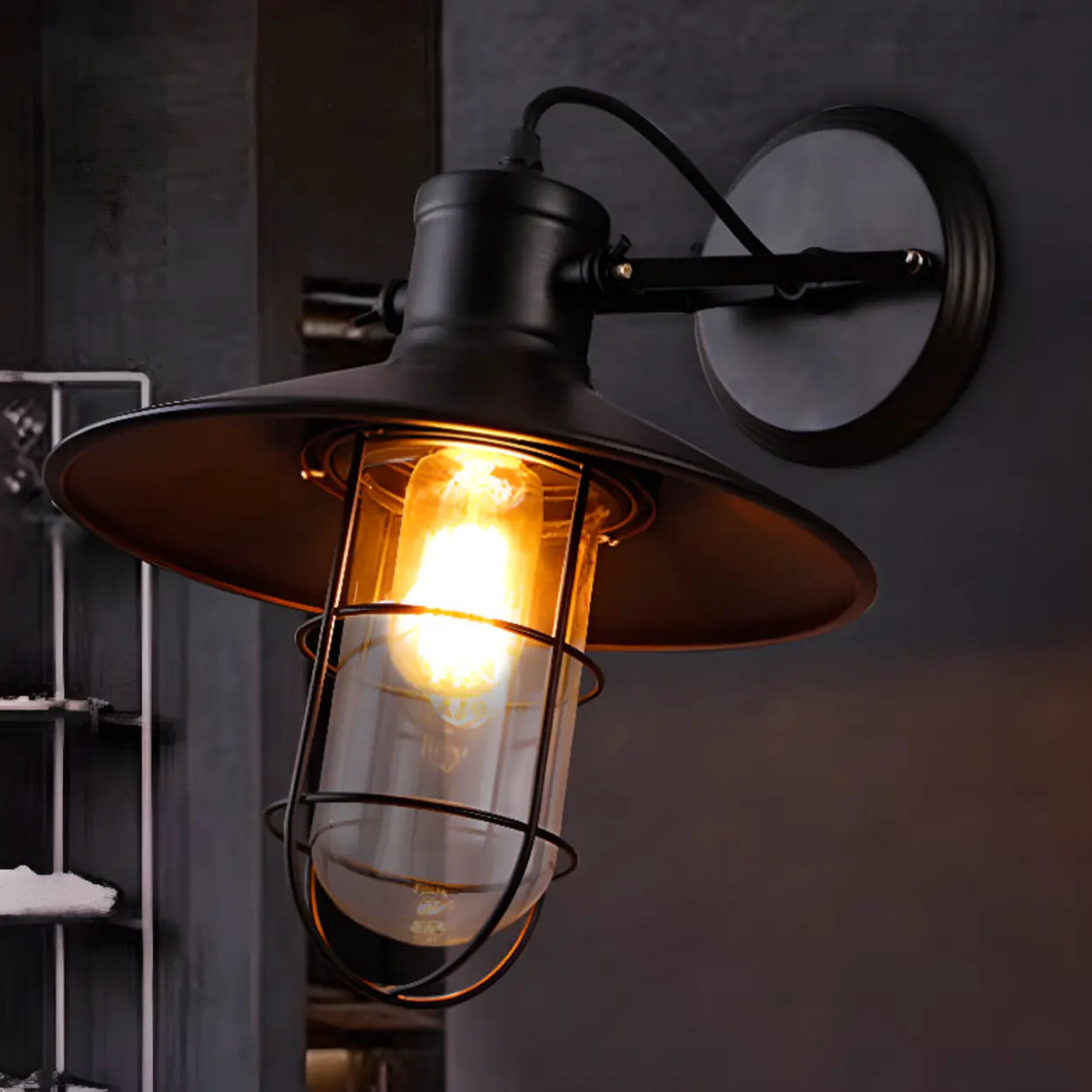 Industrial Mini Black Metal Cage LED Wall Sconce Image - 3
