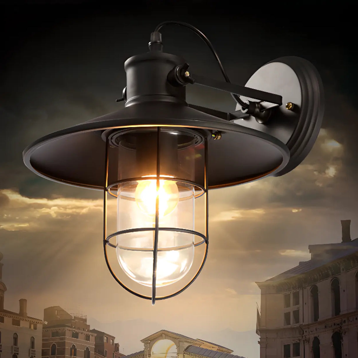 Industrial Mini Black Metal Cage LED Wall Sconce Image - 4