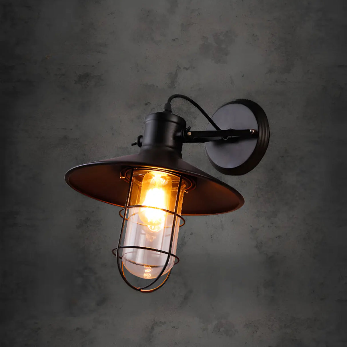 Industrial Mini Black Metal Cage LED Wall Sconce Image - 6