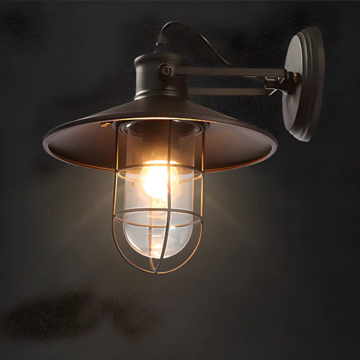 Industrial Mini Black Metal Cage LED Wall Sconce Image - 8