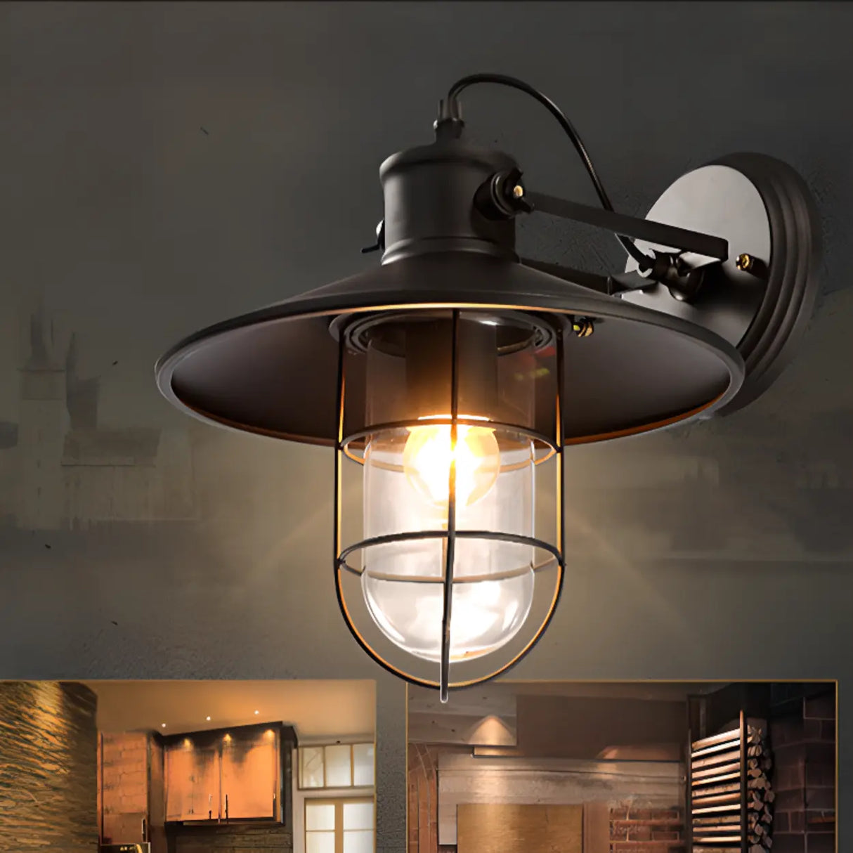 Industrial Mini Black Metal Cage LED Wall Sconce Image - 9