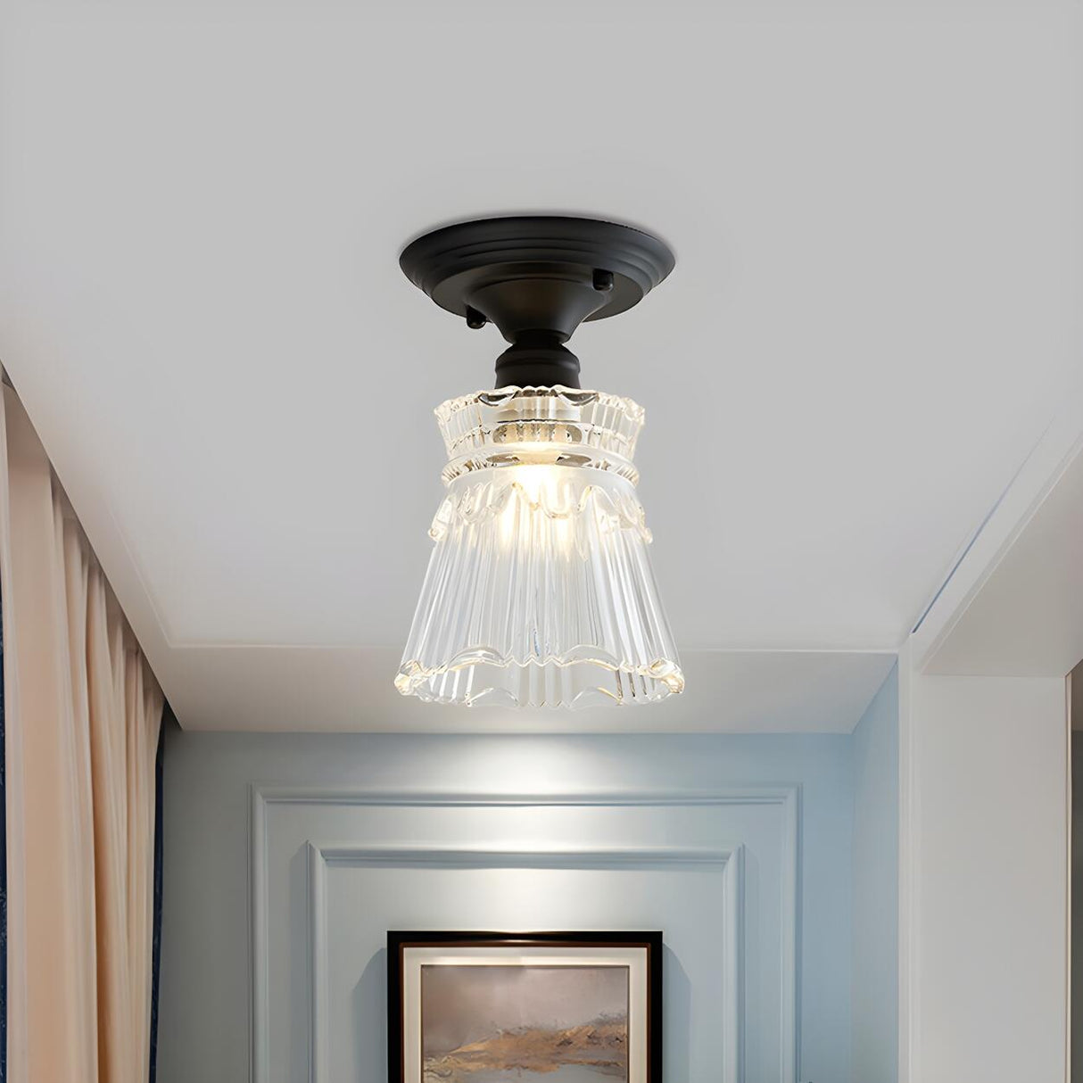 Industrial Mini Cone Wavy Glass Semi-Flush Mount Light Image - 10