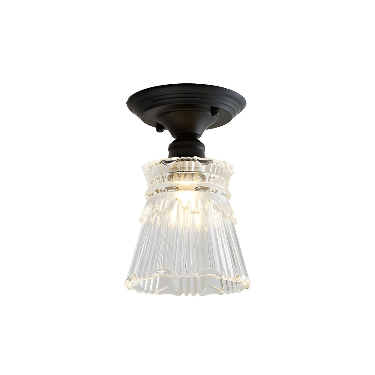 Industrial Mini Cone Wavy Glass Semi-Flush Mount Light Image - 12