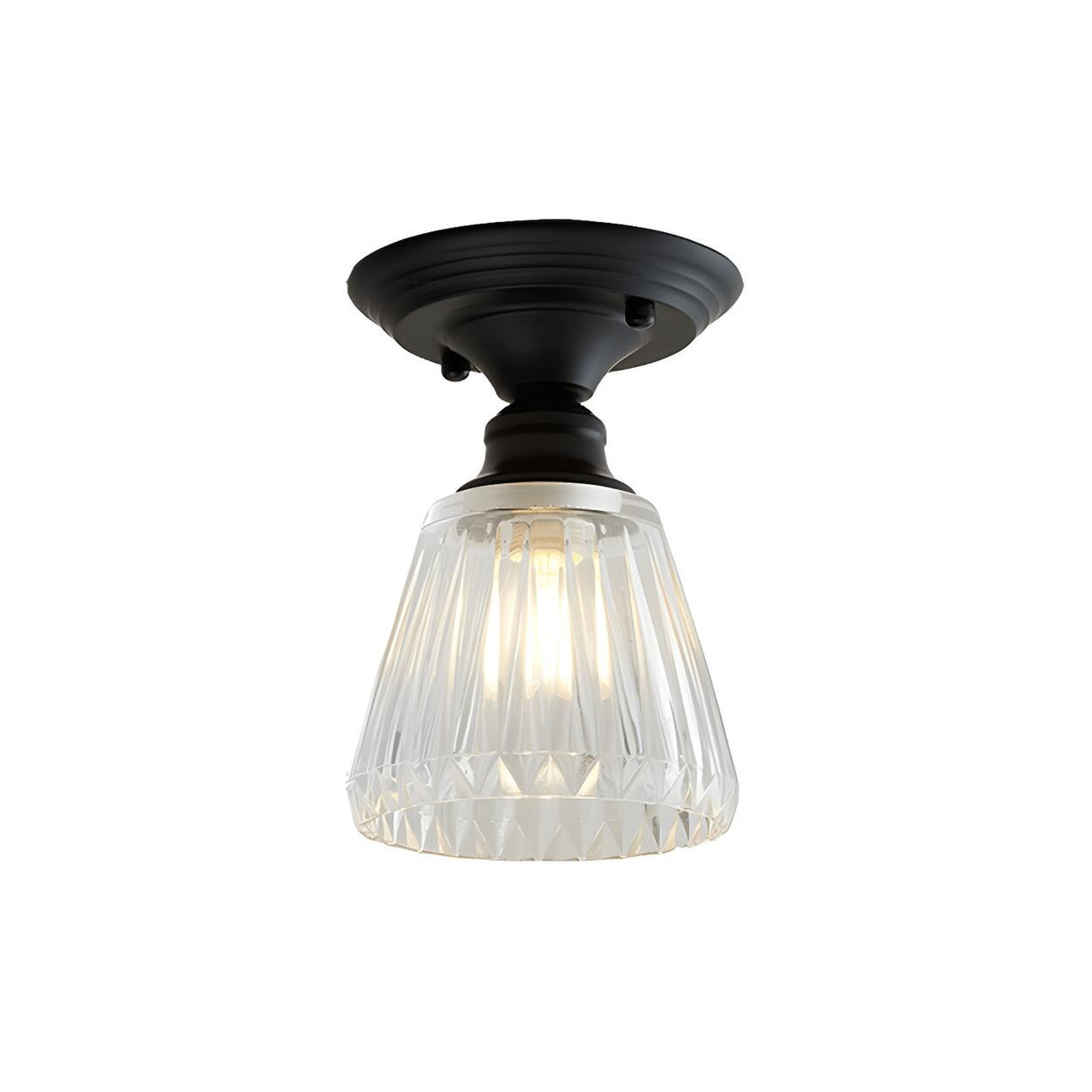 Industrial Mini Cone Wavy Glass Semi-Flush Mount Light Image - 15