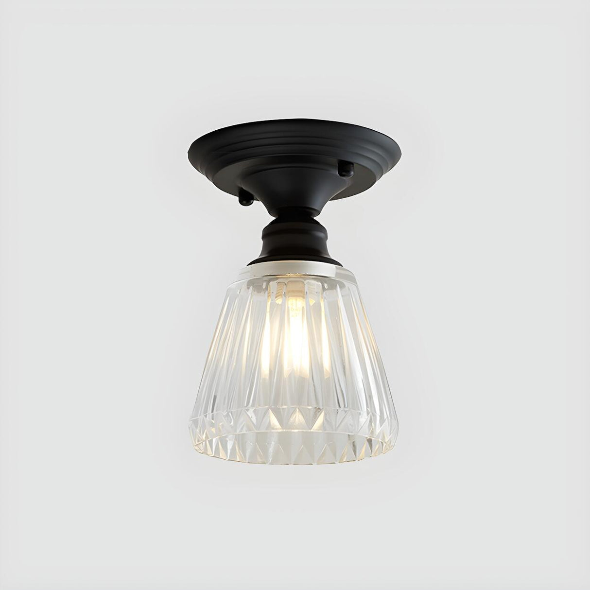 Industrial Mini Cone Wavy Glass Semi-Flush Mount Light Image - 16