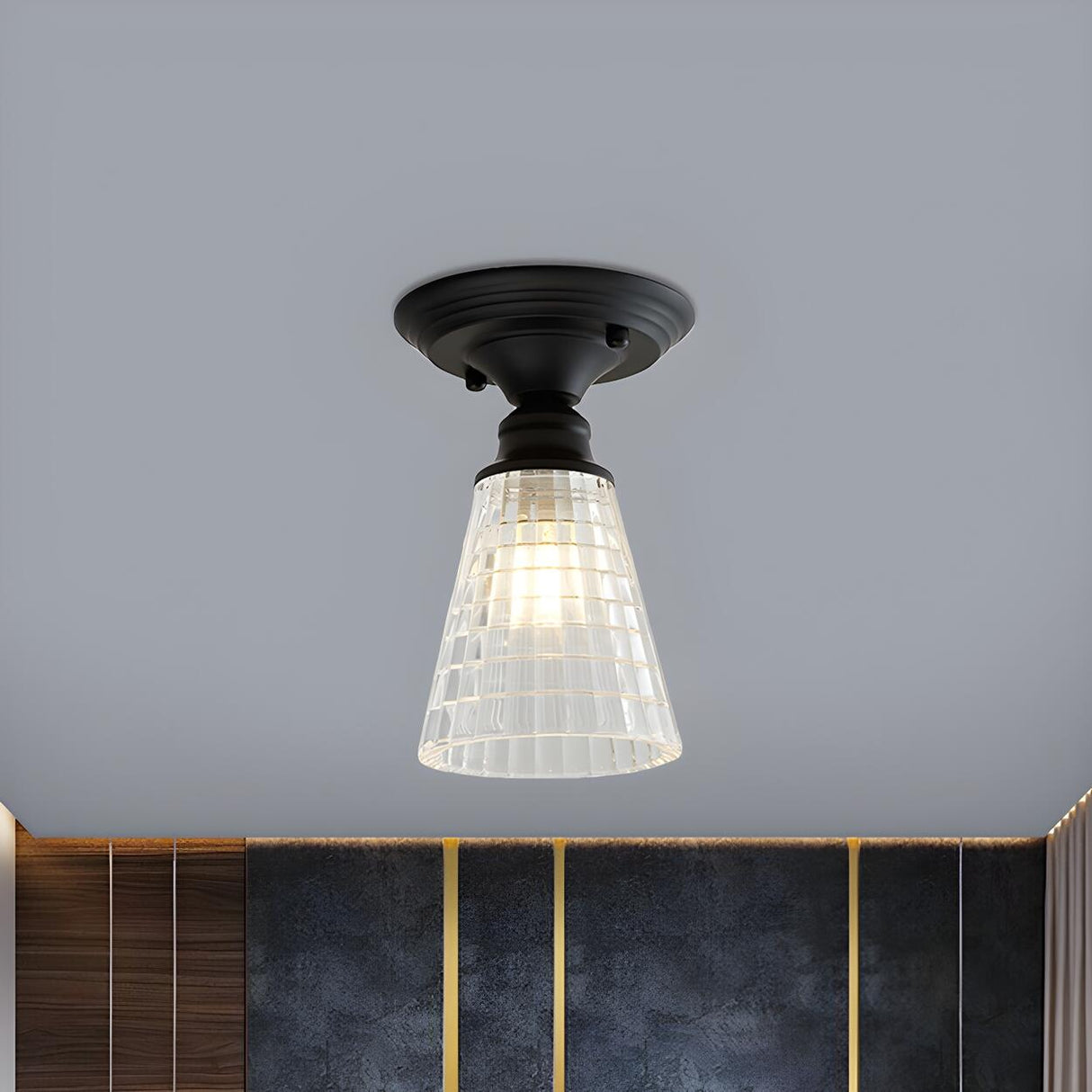 Industrial Mini Cone Wavy Glass Semi-Flush Mount Light Image - 18