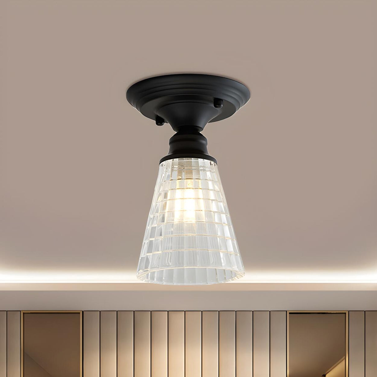 Industrial Mini Cone Wavy Glass Semi-Flush Mount Light Image - 19