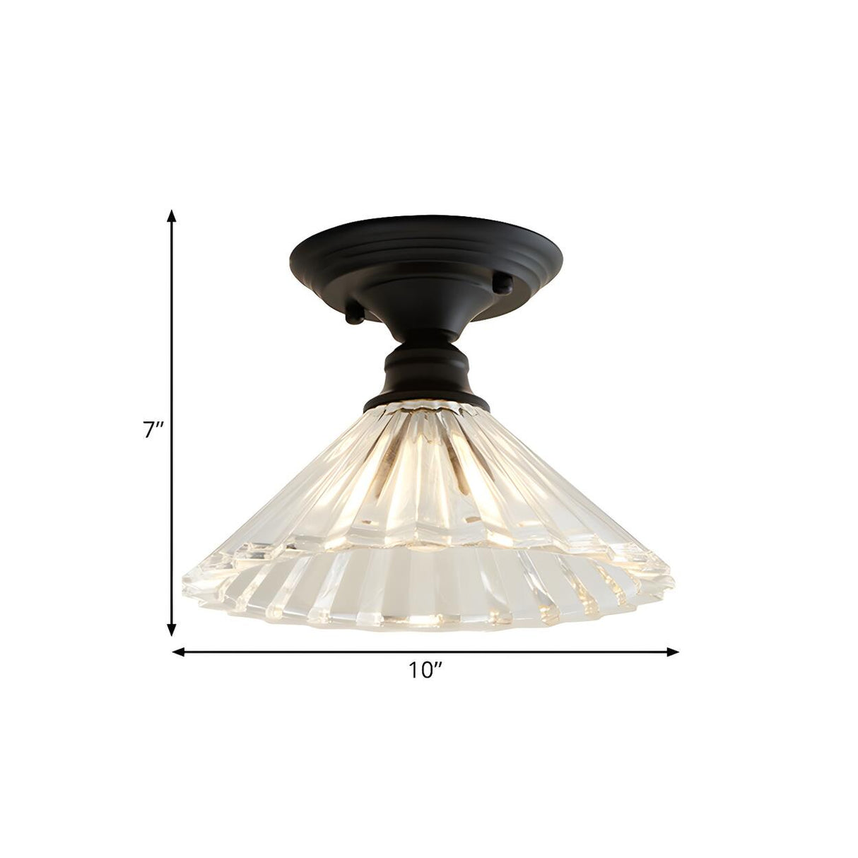 Industrial Mini Cone Wavy Glass Semi-Flush Mount Light