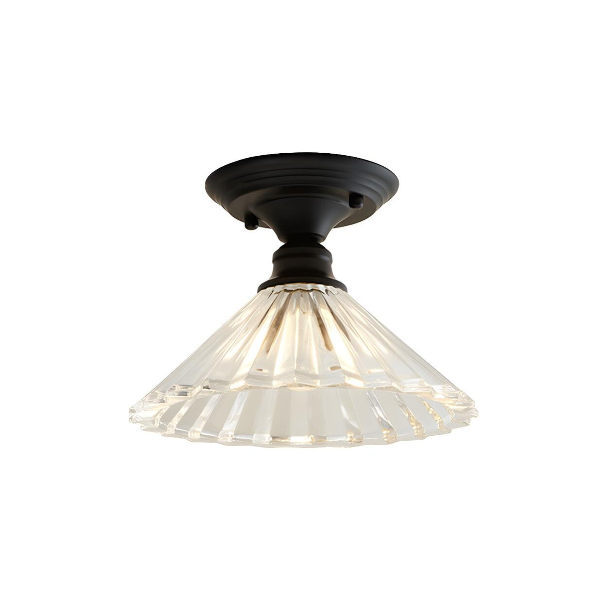 Industrial Mini Cone Wavy Glass Semi-Flush Mount Light Image - 4