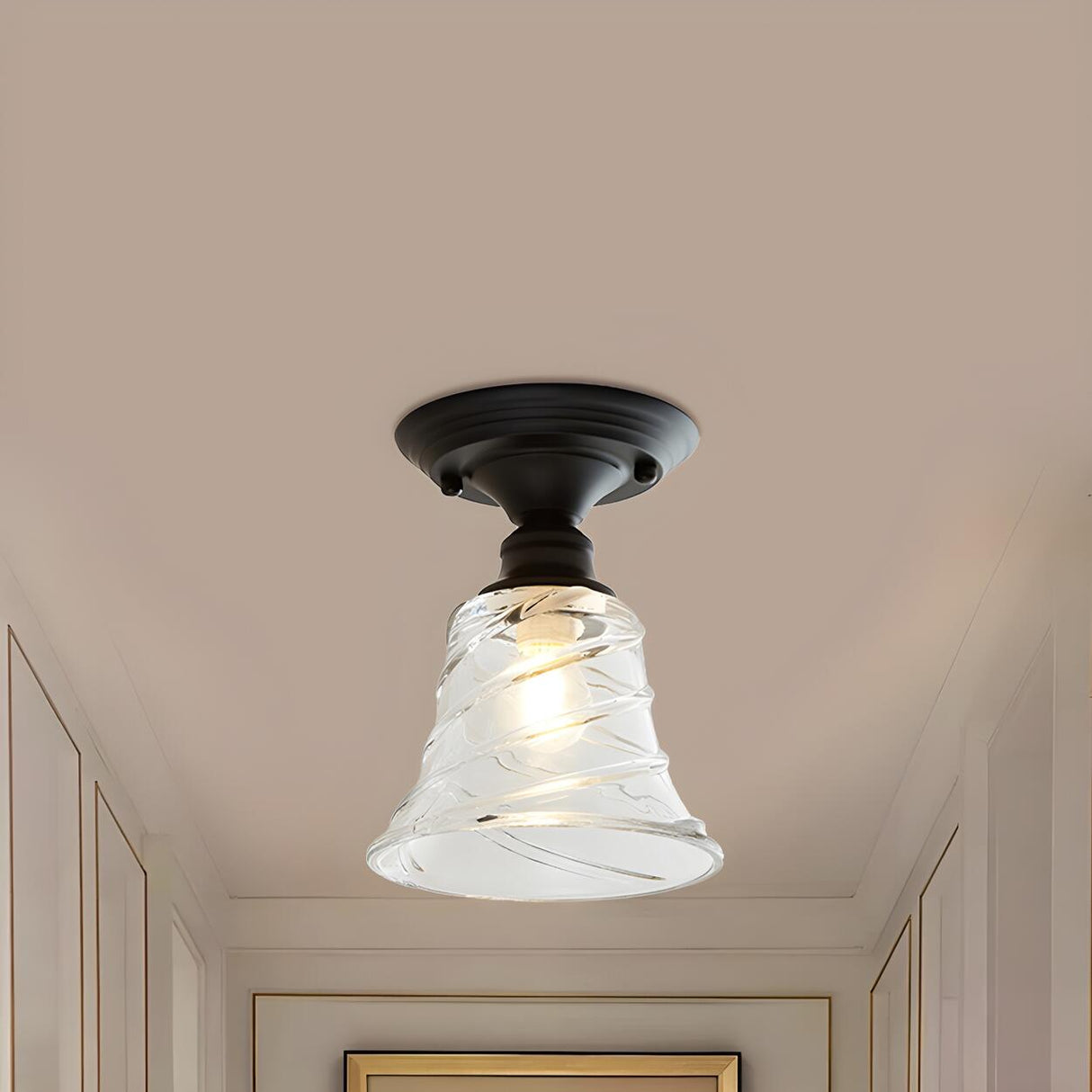 Industrial Mini Cone Wavy Glass Semi-Flush Mount Light Image - 6