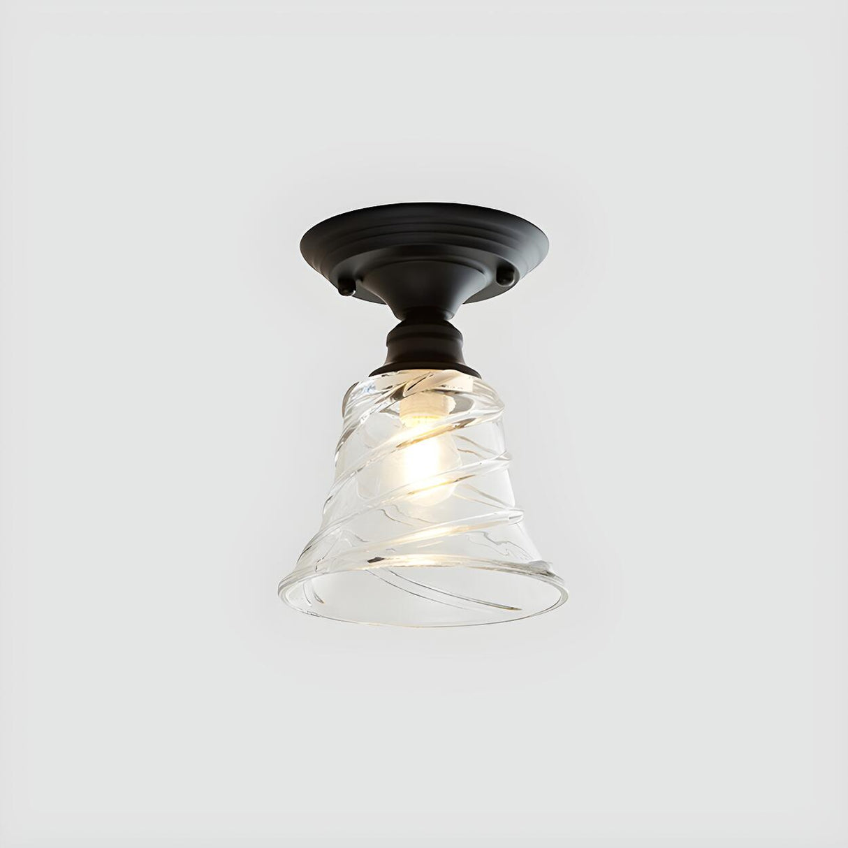 Industrial Mini Cone Wavy Glass Semi-Flush Mount Light Image - 8