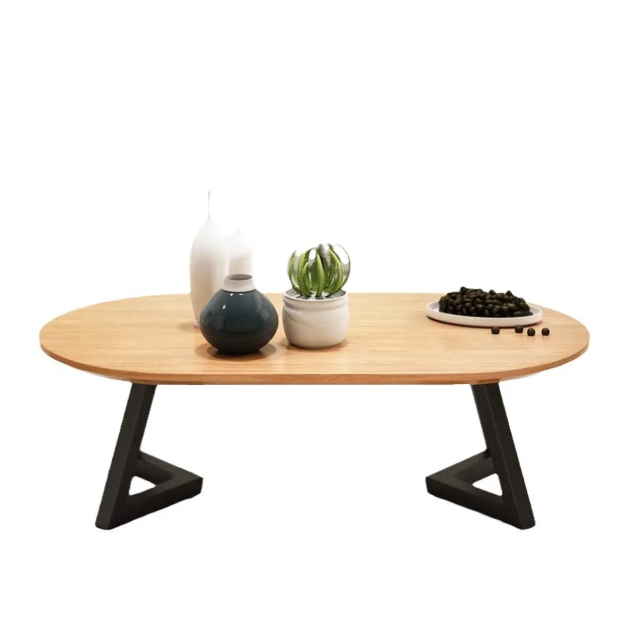 Industrial Modern Oval Wood Coffee Table with Metal Legs Image - 7