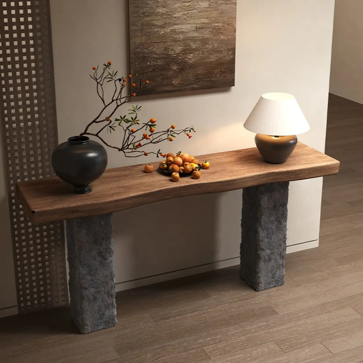 Industrial Narrow Wood Top Entryway Console Table Image - 2