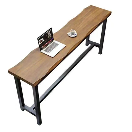 Industrial Natural Edge Brown Wood Bar Table with Footrest Image - 2
