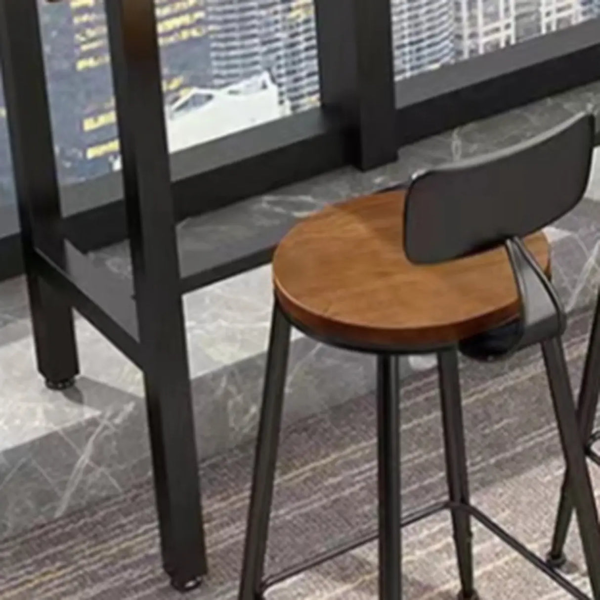 Industrial Natural Edge Brown Wood Bar Table with Footrest Image - 6