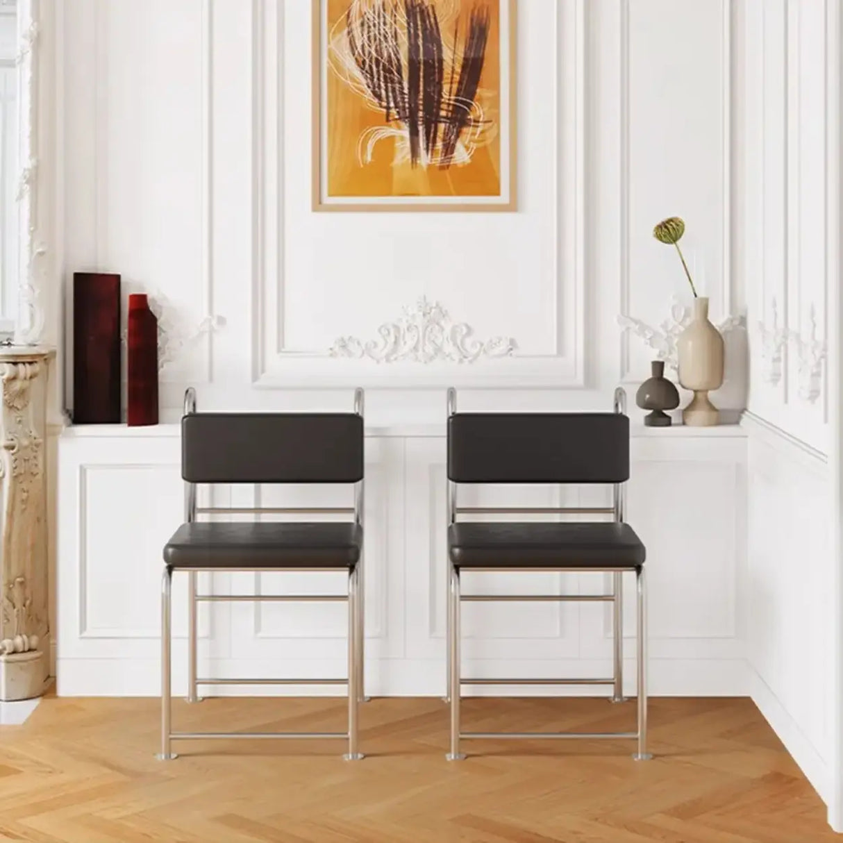 Industrial Open Back Faux Leather Upholstered Dining Chair Image - 5