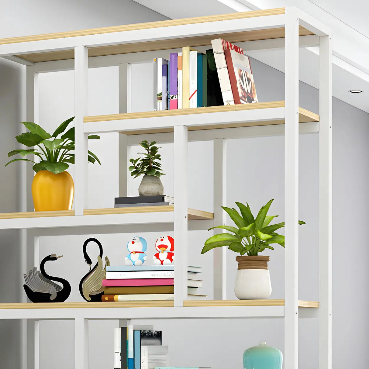 Industrial Open-Back Steel Wood Etagere Display Bookcase Image - 13