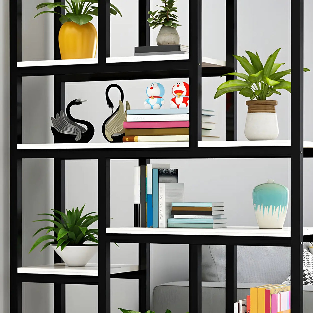 Industrial Open-Back Steel Wood Etagere Display Bookcase Image - 14