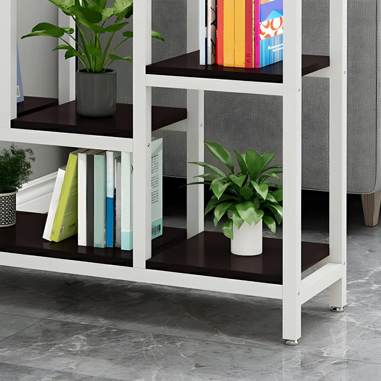Industrial Open-Back Steel Wood Etagere Display Bookcase Image - 15