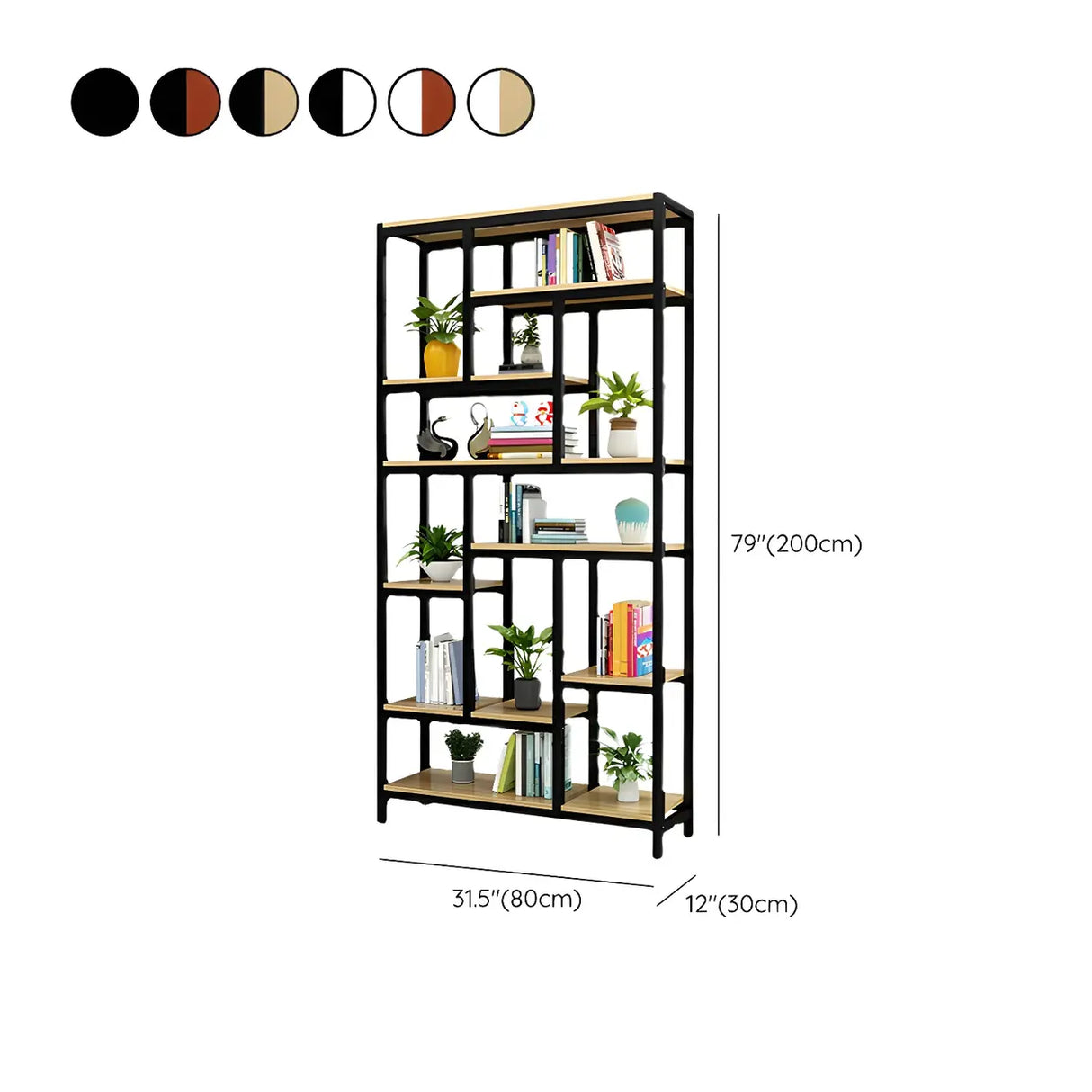 Industrial Open-Back Steel Wood Etagere Display Bookcase