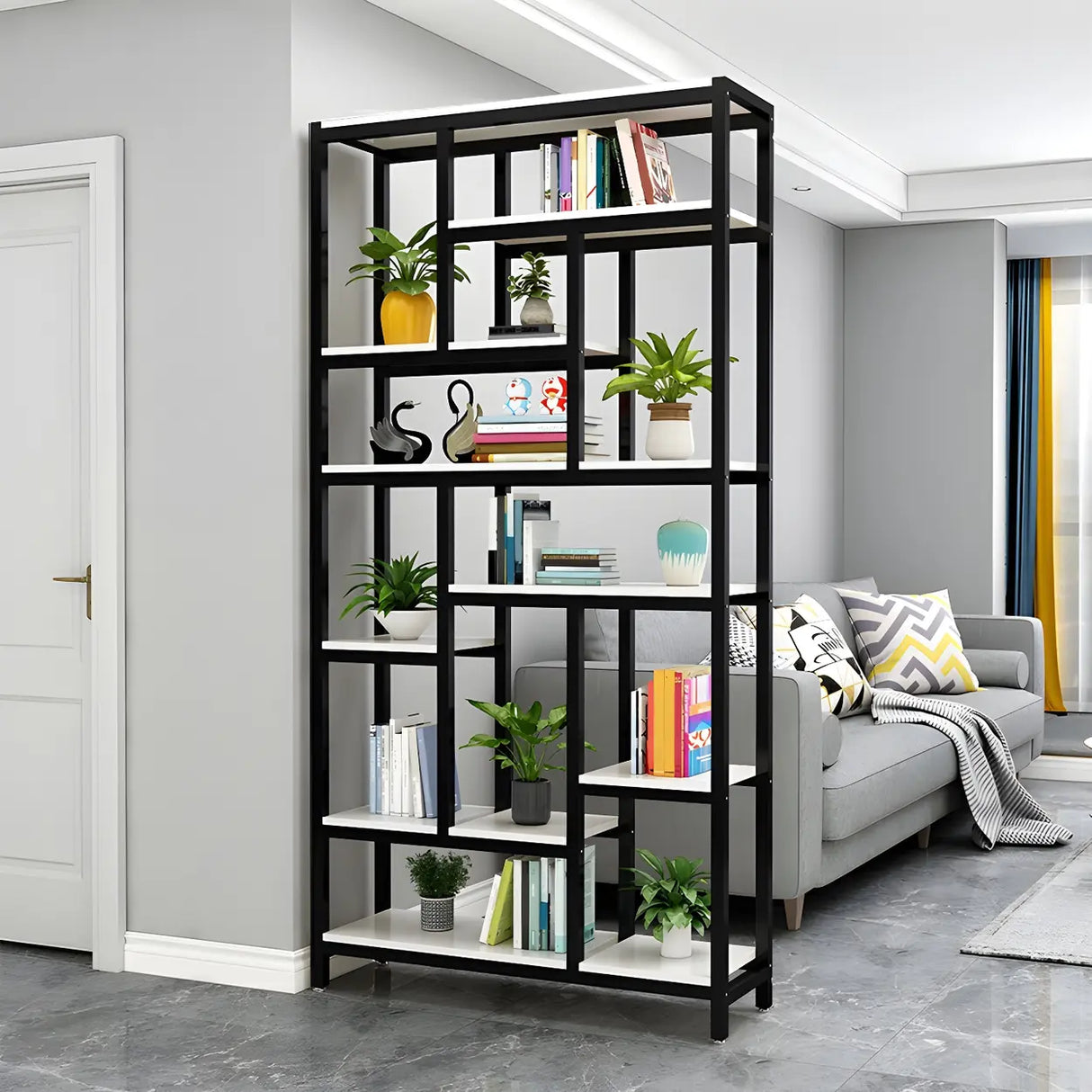 Industrial Open-Back Steel Wood Etagere Display Bookcase Image - 3