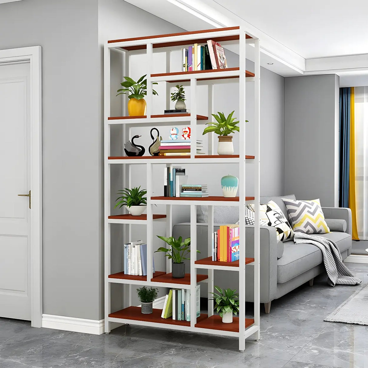 Industrial Open-Back Steel Wood Etagere Display Bookcase Image - 7
