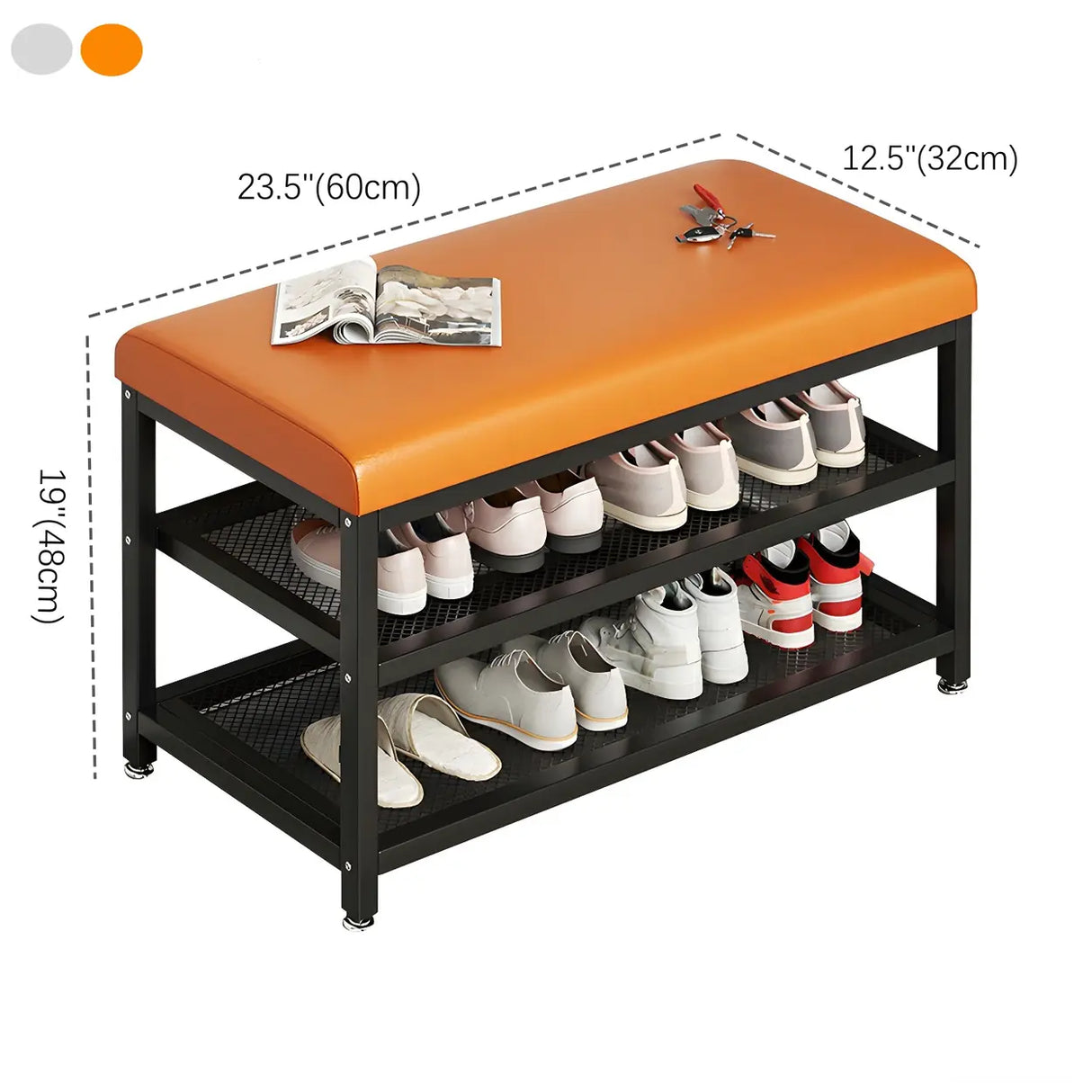 Industrial Orange Upholstered Storage Entryway Bench