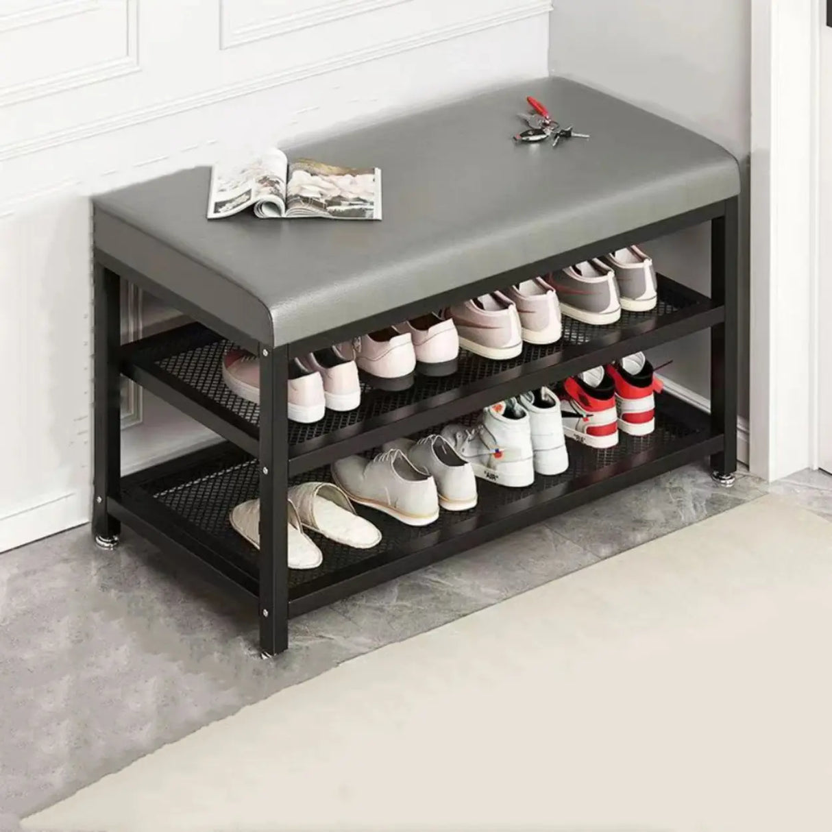 Industrial Orange Upholstered Storage Entryway Bench Image - 9