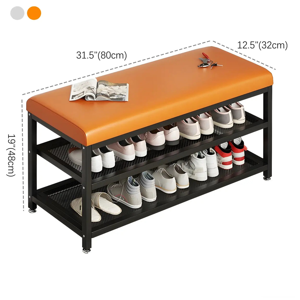 Industrial Orange Upholstered Storage Entryway Bench Image - 11