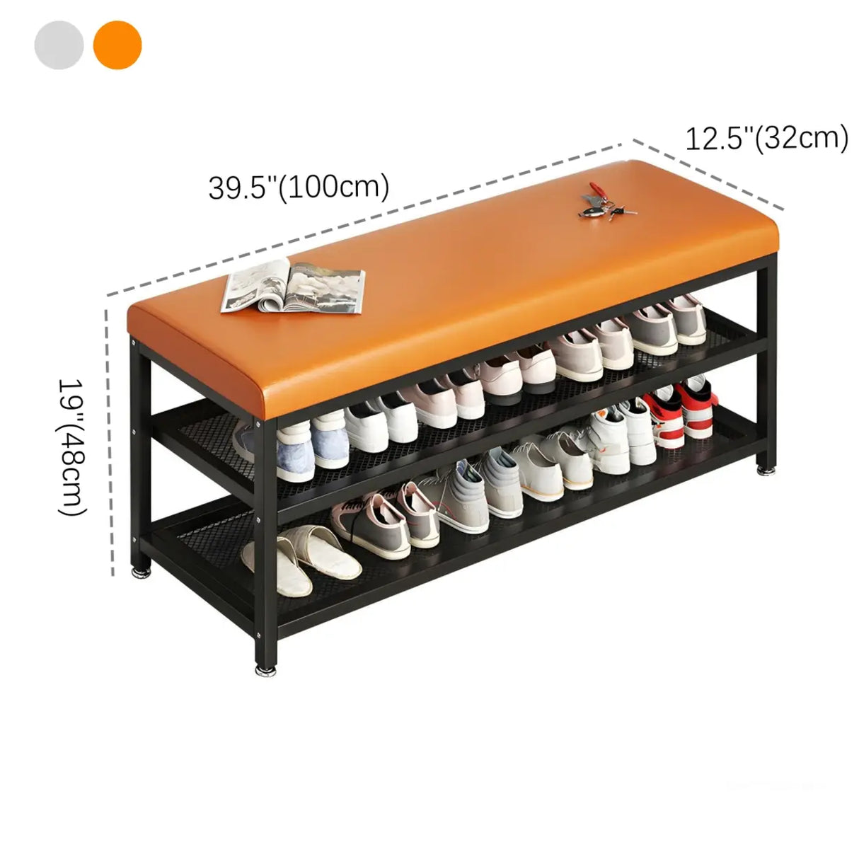Industrial Orange Upholstered Storage Entryway Bench Image - 12