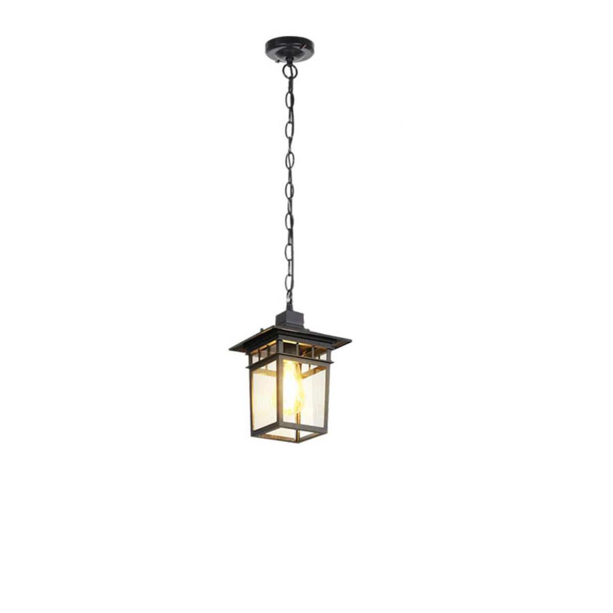 Industrial Outdoor Lantern Rectangular Glass Pendant Light Image - 2