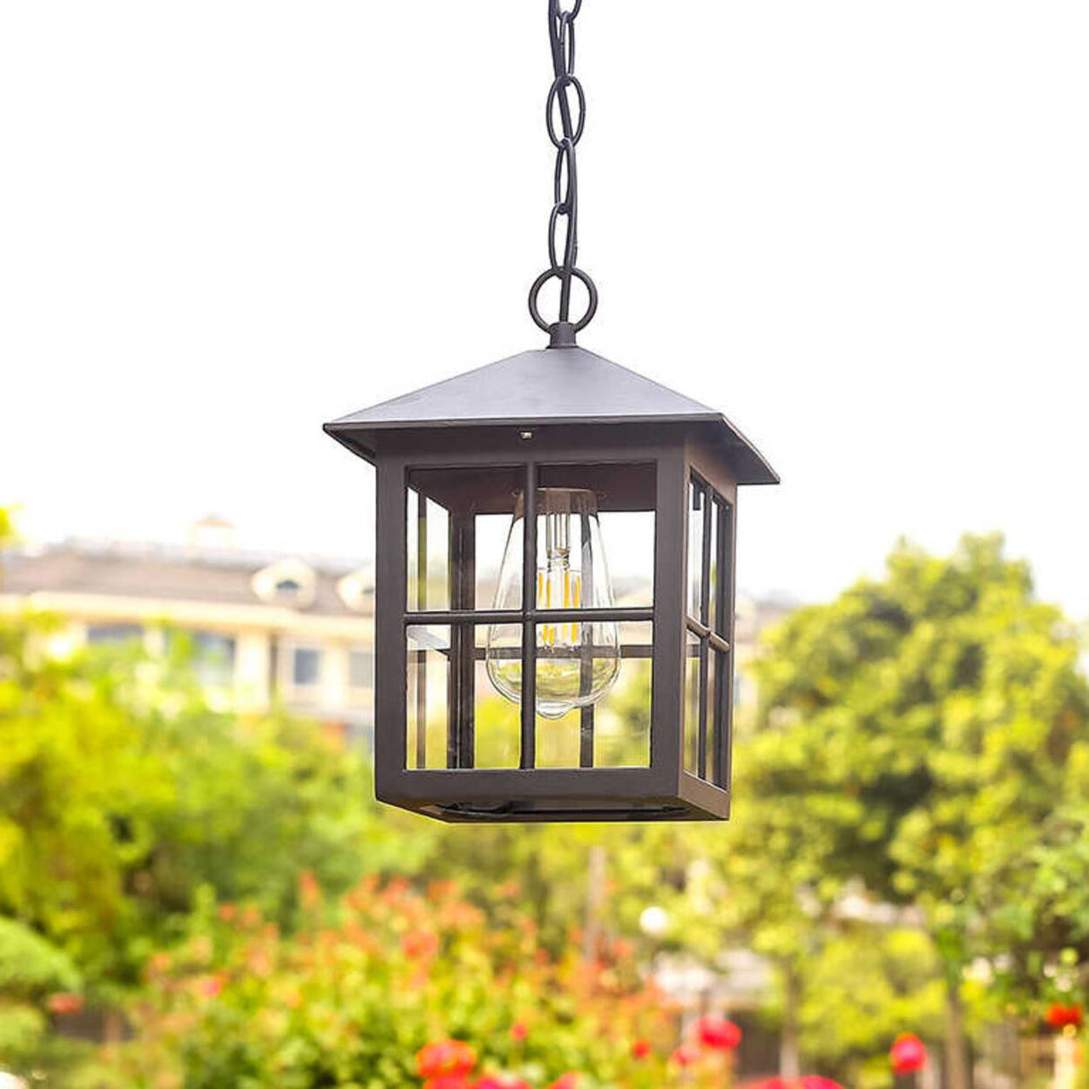 Industrial Outdoor Lantern Rectangular Glass Pendant Light Image - 4