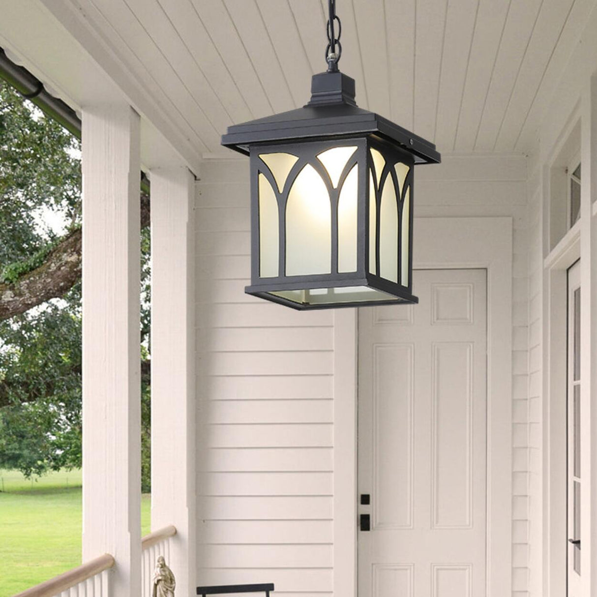 Industrial Outdoor Lantern Rectangular Glass Pendant Light Image - 6