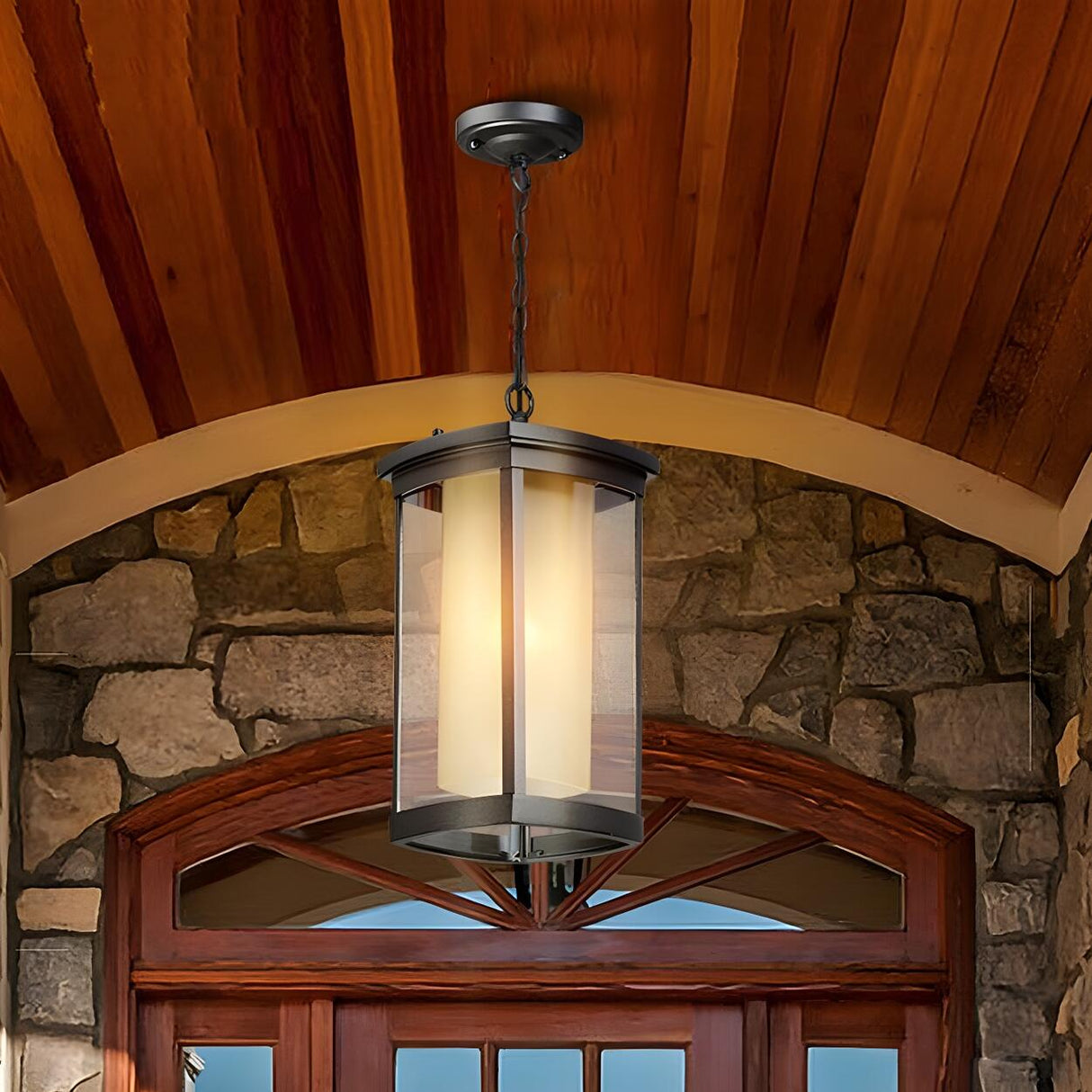 Industrial Outdoor Rectangle Lantern Pendant Light Image - 2