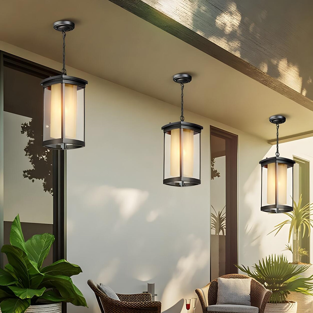 Industrial Outdoor Rectangle Lantern Pendant Light Image - 3