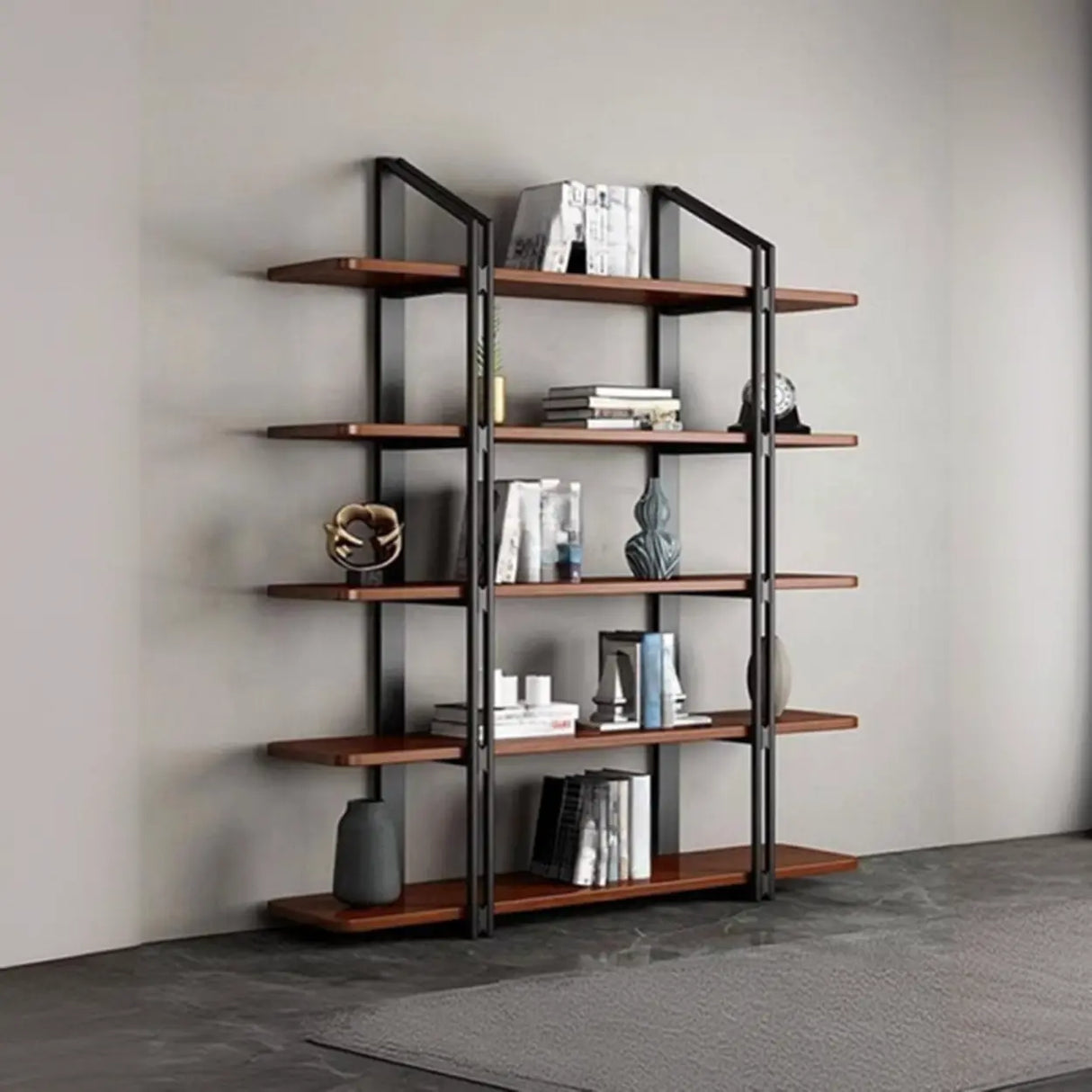 Industrial Pine Black Frame Etagere Large Bookshelf Image - 1